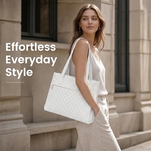 Image of Tote Bag for Women, Lightweight Quilted Puffer Tote Bag with Compartments, Spacious Work Shoulder Bag with Zipper for Travel