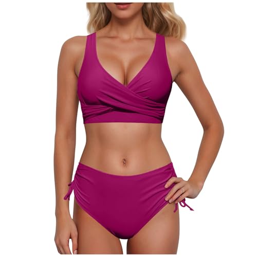 Bikini push-up sexy pour sculpter la silhouette, ensemble deux pièces rétro taille haute rose L