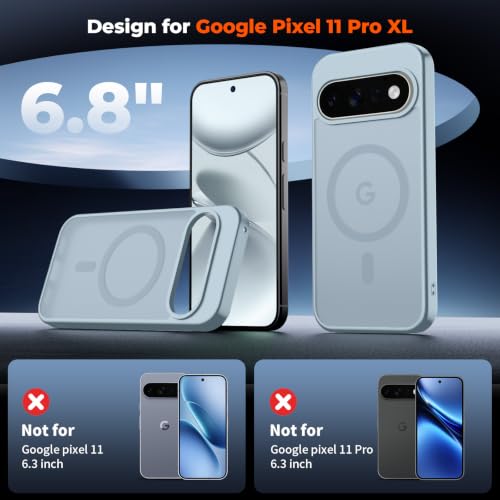 Image of SUPFINE Magnetic for Google Pixel 11 Pro XL Case - Sliver Blue | With Screen Protector,Translucent Matte,Built-in Magnets,Military Grade Drop Protection,Shockproof Phone Cover