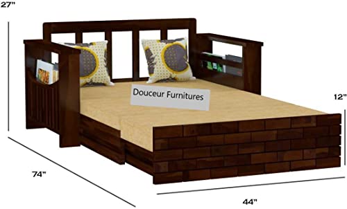 Image of Douceur Furnitures Solid Sheesham Wood 2 Seater Sofas | Two Seater Sofa Bed for Living Room, Hotels, Restaurant, Apartment | Wooden Sofa Bed for Living Room
