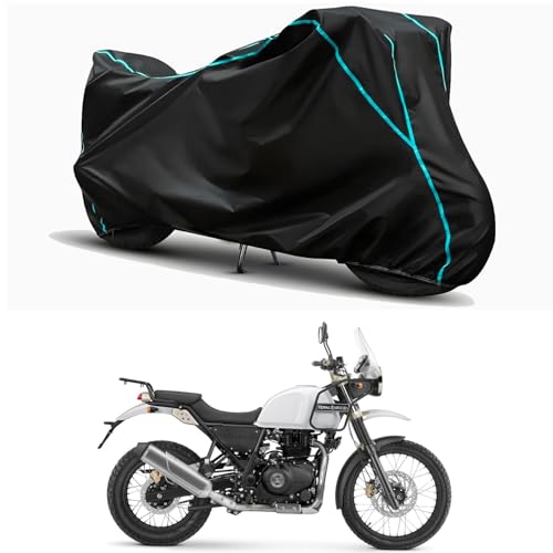 Image of Waterproof Bike Body Cover Compatible for | Royal Enfie Himalayan | Taffeta Fabric, Sky Piping Design, Bottom Elastic Fit | Dustproof, Sun UV & Rain Protection for All Weather.