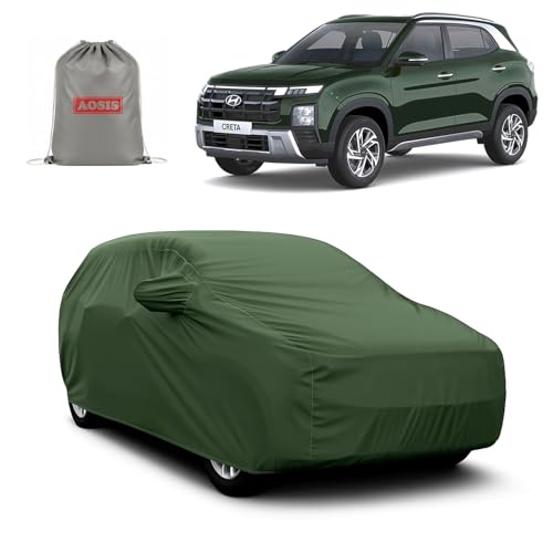 Image of AOSIS 'Waterproof' Car Cover Compatible with Hyundai Creta King /Kinght /N Line /Electric 300 GSM Uly Coated Thick Fabric 4X4, Adjustable Belt Buckle, Elastic Grip