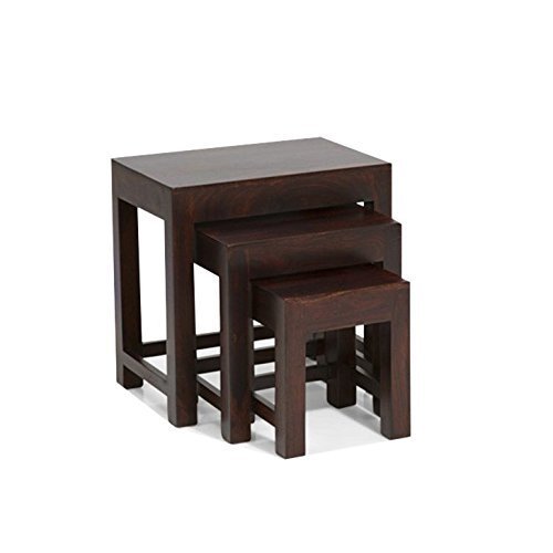 Image of Custom Decor Luxury Handmade Solid Wood Nest of Three Tables - Red Mohogany