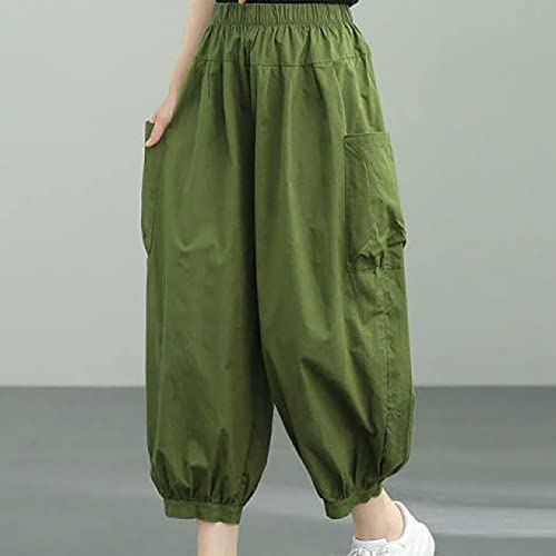 Women's Harem Pants High Waist Loose Casual Trousers Broad Legged Leisure Pants Solid Color Leg Closure Pants (Green, M)2