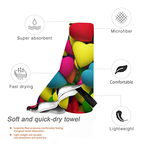 Colorful Heart Pattern Print Soft Ultrafine Fiber Quick Drying Bath Towel, High Water Absorption Beach Towel, Suitable For Men And Women's Sports, Bathroom, Swimming Pool Travel #TOP2