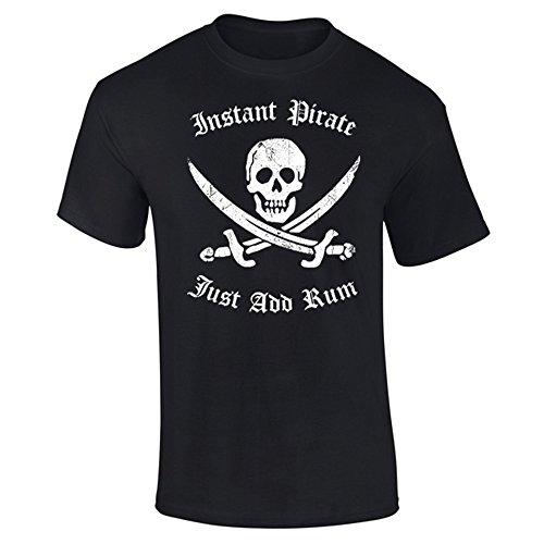 Instant Pirate Just Add Rum Skull Halloween - Camiseta de manga corta para hombre y mujer Negro Negro ( X-Large (X-Large)
