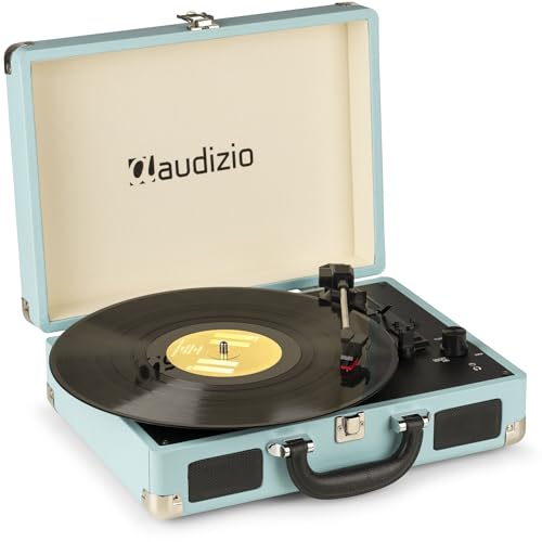 Audizio RP114BL Retro Vinyl Turntable - Briefcase Record Player with Built-In Speakers, Portable Vinyl Record Player, Blue Vintage Design, Ideal Retro Vinyl Player for Vinyl Lovers