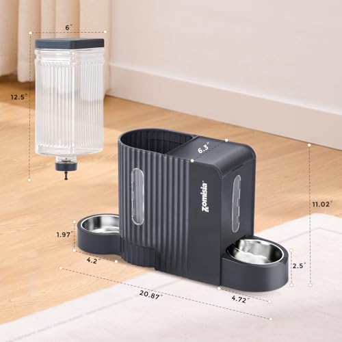 Gravity Cat Feeder and Water Dispenser with 304 Stainless Steel Bowls, 2 in 1 Automatic Cat Feeder with 180 Degree Rotatable Water Bowl, Large Capacity for Puppy Kitten Rabbits, Black - Image 4