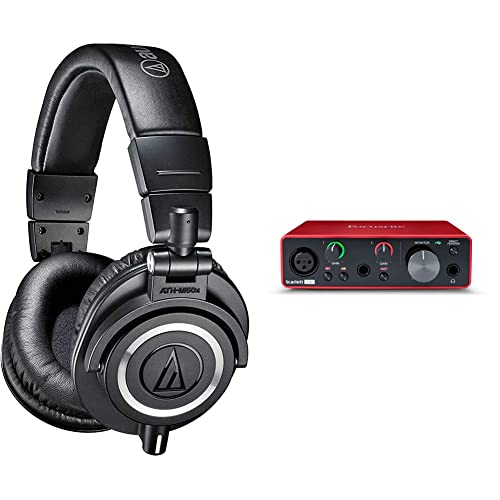 Audio-Technica ATH-M50X Professional Studio Monitor Headphones, Black & Focusrite Scarlett Solo (3rd Gen) USB Audio Interface with Pro Tools | First