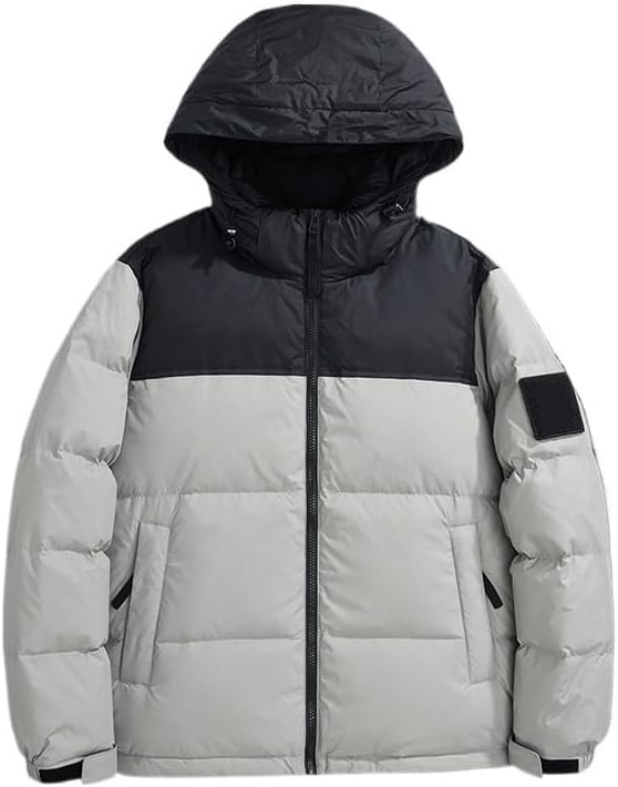 Mens Cropped Color Matching Hooded Down Jackets Winter Thick Warm Fashion Puffer Coat