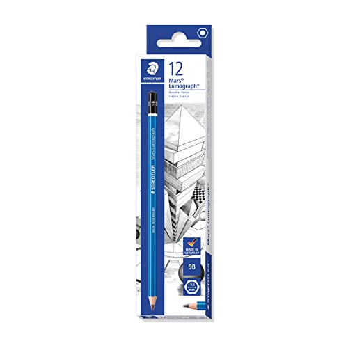 STAEDTLER Zeichenbleistift Mars Lumograph, Härtegrad 9B, unglaublich bruchfeste Premium-Bleistifte, hohe Qualität, spezielle Minenrezeptur, Sechskantform, 12 Bleistifte in Faltschachtel, 100-9B