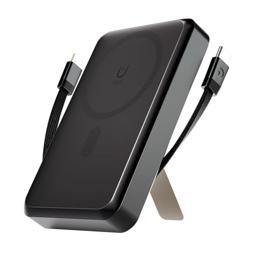 Durecopow Power Bank 20000mAh Portable Phone Charger with Built-in Cables & Foldable Stand, 15W Fast Charger
