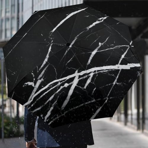 Parapluie pliable en marbre noir chic et résistant aux tempêtes - 6