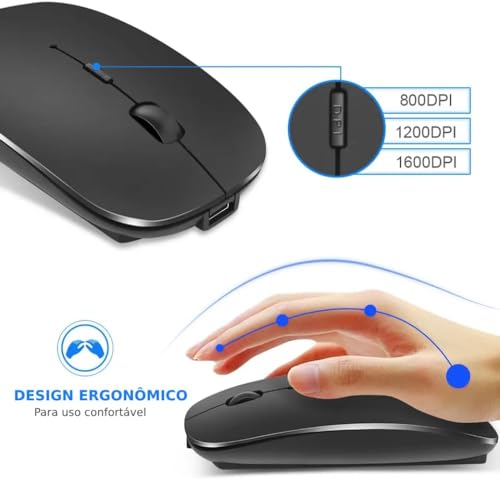 Mini Mouse Sem Fio Recarregável com Led RGB, Design Ergonômico e Conectividade USB 2.4 GHz para Note
