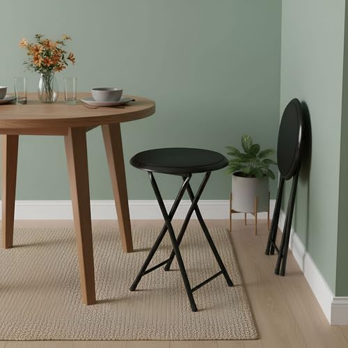 Image of Lavish Home Folding Bar Stool - Set of 2 Heavy-Duty 18-Inch Stool - 225lb Capacity and Padded Seats for Dorm, Recreation or Game Room (Black)