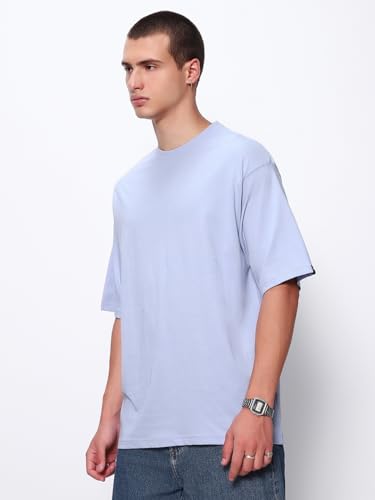 Image of Bewakoof Men's Solid Oversized Fit Half Sleeve Round Neck Cotton T-Shirt