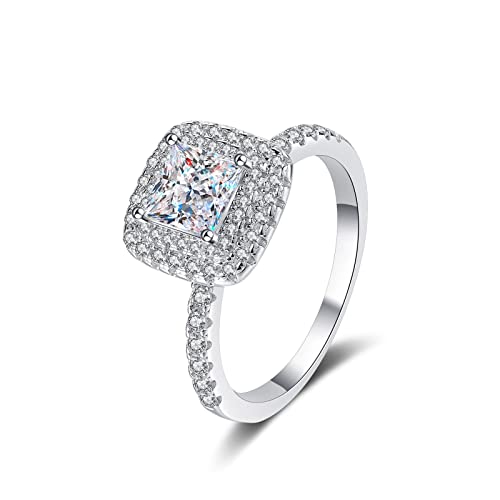 Bague Argent 925 Femme avec Moissanite Carré 1ct alternative durable anti-ternissement
