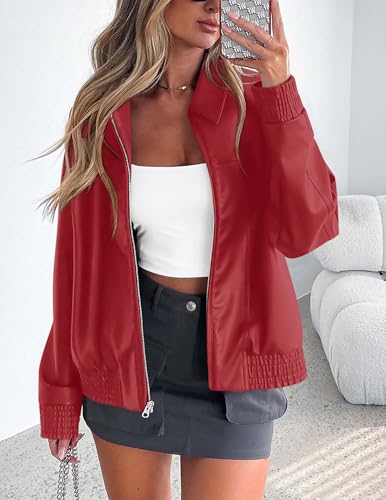 PRETTYGARDEN Women's Faux Leather Jackets 2025 Fall Long Sleeve Bomber Jacket Zip Up Motorcycle Coats Winter Clothes4