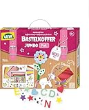 Lena Jumbo Bastelkoffer mit 800 Teilen, Bastelset bestehend aus Papier, Moosgummi, Pfeifenreiniger, Strasssteine, Wackelaugen, Pompons und Knöpfe, Pastellfarben mit Pink-Tönen, ab 5 Jahren