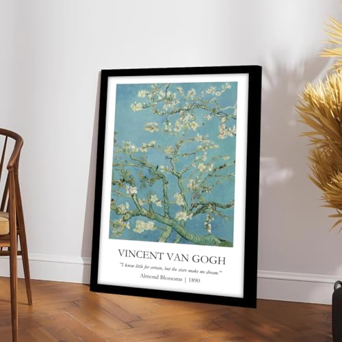 Image of Waltractive Vincent Van Gogh Paintings Framed Poster with Beautiful Quotes - Available in 33x22 and 48x33 CM - Classic Art Poster with sleek Black Frame - Elegant Home and Office Decor (Almond Blossoms, 9x13 Inch, Framed)