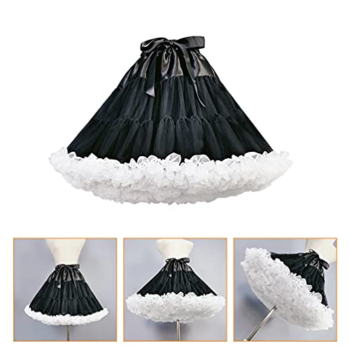 ABOOFAN Vestido Lolita Underskirt Preto Branco Vestido Curto Anágua Meninas Lolita Saia Crinolina 40