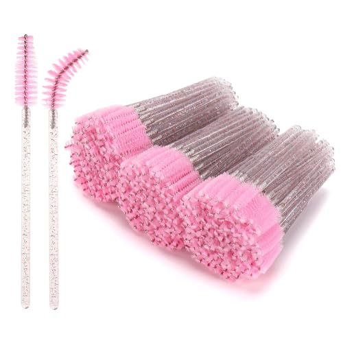 Tbestmax 300Pcs Disposable Eyelash Brush, Mascara Wands Makeup Brushes Applicators Kits for Eyelash Extensions and Eyebrow - Colorful Handle, Pink