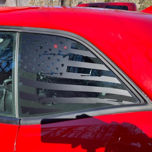 Image of American Flag Decal Car Rear Side Window Sticker Matte Black Rear Quarter Window DIY Sticker Left Right Side Window Cling Car Exterior Decoration Accessories, for Dodge Challenger 2008-2024