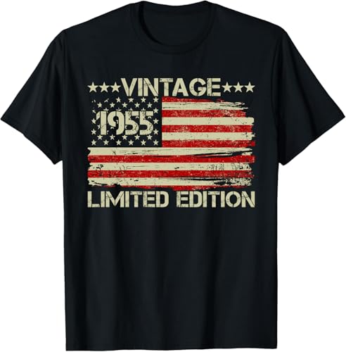 70th Birthday Gifts for Men Shirt Vintage 1955 Shirt for Men Women American Flag T-Shirt Funny Gift