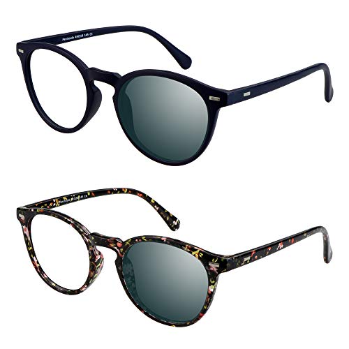 Image of YEIN 2 Pairs Of Bifocal Reading Glasses, Photochromic Gray Sunglasses, for Women /Men(Navy+Floral,0.00 /+1.75 Magnification)