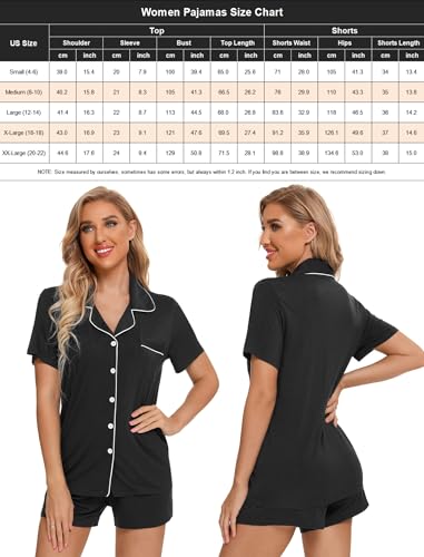 Image of Pjmlifecoco Women's Modal Pajama Set Short Sleeve Button Down Two Piece Soft Sleepwear with Shorts Loungewear S-XXL