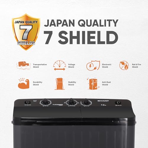 Image of SHARP 7 kg, 5 star with E-Spin Pulsator,Semi-Automatic Top Loading Washing Machine, 1300 RPM (ES-SD70NB-PS, Steel Grey, Pure Wave)