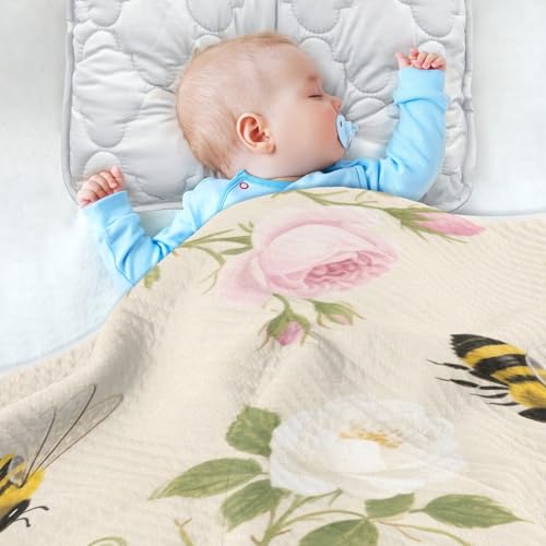Custom Watercolor Rose Flower Bees Pink Cream Kids Blanket Soft Custom-Made Animal Name Blanket for Girls or Boys 30x40in cobijas para personalizadas4