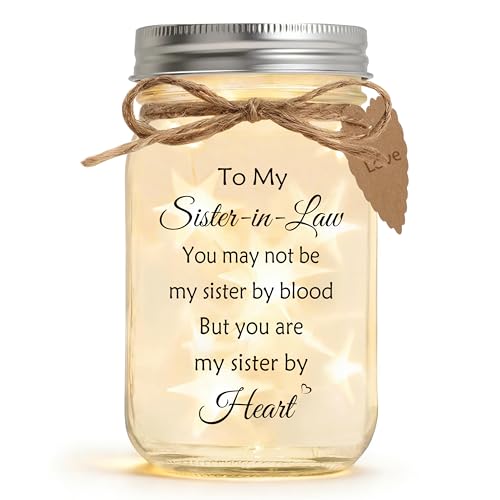 CREEK BROOK Best Sister in Law Gifts Unique Mason Jar Night Light