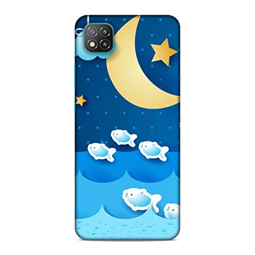 Image of Printed Mobile Back Hard Case Cover for Xiaomi Poco C3 | Moon, Star, Cute Fishes, Blue Love -55