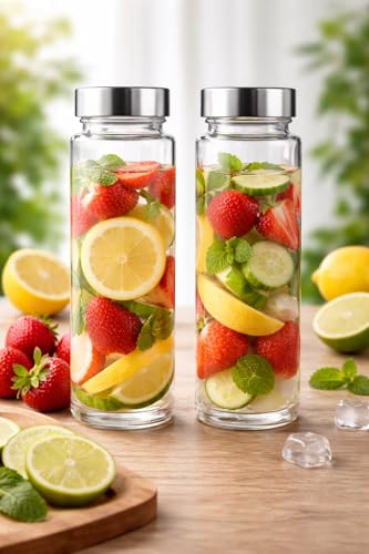 Image of Glassbunny 500ml Glass Fridge Water Bottle with Steel Cap, Leak proof & detox water bottle glass, Wide mouth & Easy to Clean, Best Usage for Office /School /College Pack of 2