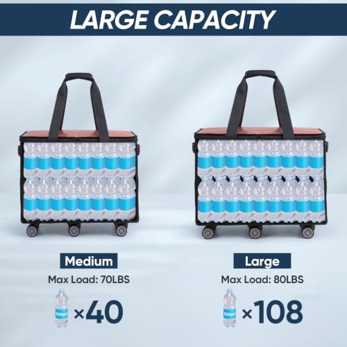 Image of BALEINE Reusable Grocery Bag on Wheels, Foldable Rolling Tote Bag
