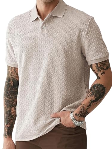 Image of GRECIILOOKS Textured Polo T-Shirt for Men | Premium Collared Jacquard Leaf Polo | Smart Casual & Formal t Shirt for Men | Stylish t Shirt for Mens for Office, Party & Everyday Outfit