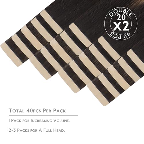 Image of WENNALIFE Tape in Hair Extensions Human Hair, 40pcs 100g 16 inch Balayage Natural Black to Chestnut Brown Hair Extensions Real Human Hair Straight Tape in Extensions Invisible Human Hair Extensions