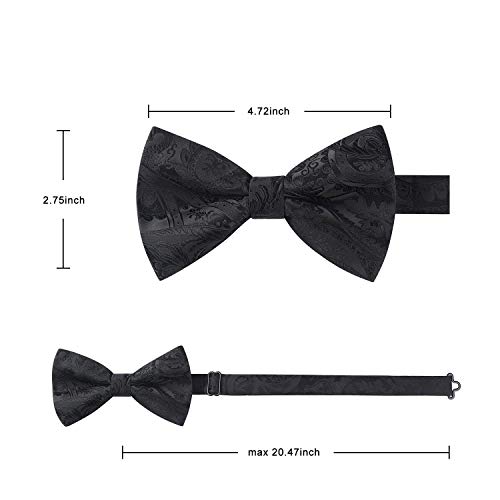 Image of HISDERN Bow Ties for Men Pretied Bow Tie Set Paisley Classic Bowties and Pocket Square Cufflinks Set for Wedding Party