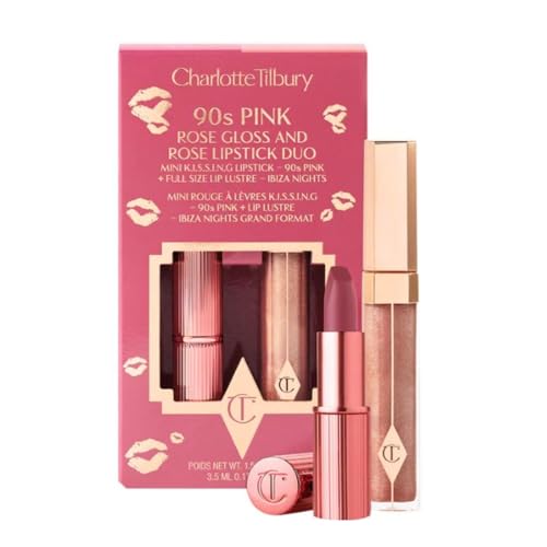 CHARLOTTE TILBURY 90s Pink Rose Gloss and Rose Lipstick Duo - 90s Pink K.I.S.S.I.N.G Lipstick and Ibiza Nights Lip Lustre