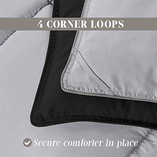 Image of Elegant Comfort 3-Piece Reversible Comforter Set, All Season Cozy, Soft Down Alternative, Quilted - Box Stitched - Duvet Insert with 4 Corner Tabs, Comforter with Shams, Twin XL, Black /Silver