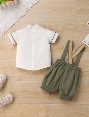 ODASDO Baby Boys Jungle Safari 1st Birthday Cake Smash Outfit Short Sleeve Shirts Tops with Suspenders Shorts Set3