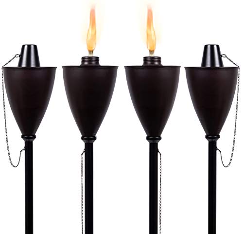 BIRDROCK HOME 4 Pack Outdoor Wide Conical Torches (Improved 2020 Version) - Oil