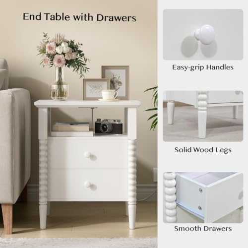 Image of JOINICE White Dresser and Nightstand Set for Bedroom, Jenny Lind Spindle