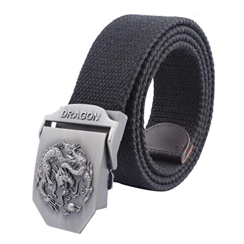 LKMY Mens Belts, Mens Nylon Canvas Belt Metal Buckle Chinese Dragon for Jeans/Chinos