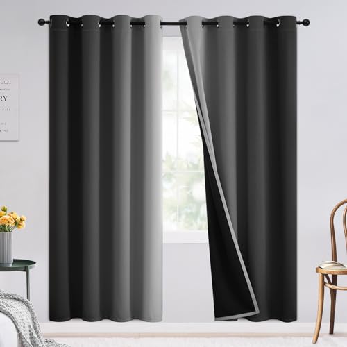 Image of SimpleHome Black and Greyish White Blackout Curtains for Bedroom 72 Inches Long, Room Darkening Grommet Curtains for Living Room,Thermal Insulated Ombre Drapes,2 Panels, 52x72 inches Length
