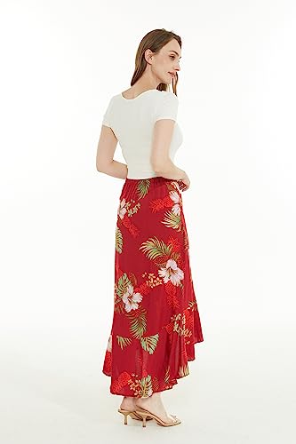 Matchable Couple Hawaiian Luau Shirt or Wrap Skirt in Pineapple Garden Burgundy3