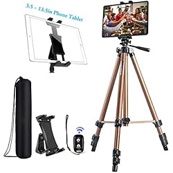 Cámara Y Trípode Para Grabar Partidos De Fútbol Soporte Trípode iPad Tabletas Teléfonos Universal 51 Pulgadas Ligero con Remoto Bluetooth para iPad Pro 12.9 11 10.5,iPad Air Mini,Surface Galaxy, Tabletas iPhone de 3.5 a 13.5 Pulgadas - Champagne