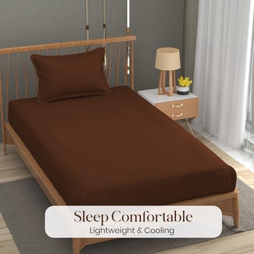 Image of FRESH FROM LOOM Microfiber Single Size Bedsheet with Solid Plain - 240 TC, Hypoallergenic bedsheets with 1 Pillow Covers (Size- 60 x 90 inch | Copper| Solid)