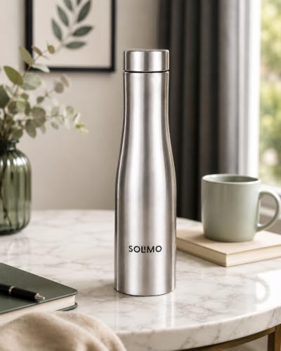 Image of Solimo Water Bottle Quality Hi-Rise Stainless Steel Single Wall 1000ML, Fridge Water Bottle |BPA Free | single wall Leak-Proof, Best for School /Office /Home /College /running (Pack 4)